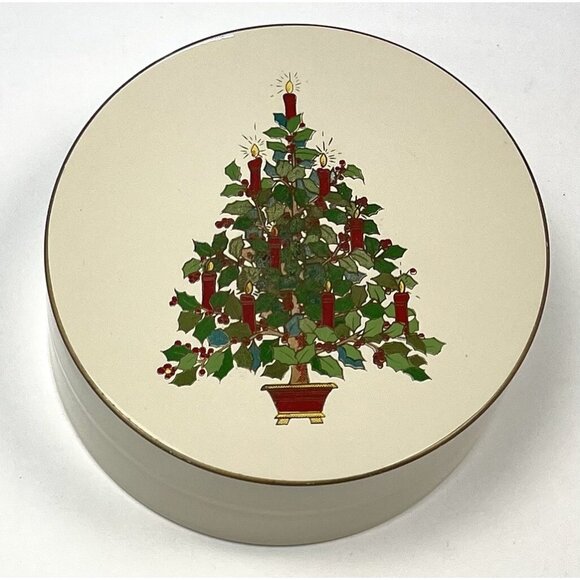 VTG GIBSON Otagiri Lacquer Ivory Christmas Tree 6 COASTER SET w/ Box Japan EUC - Picture 2 of 4